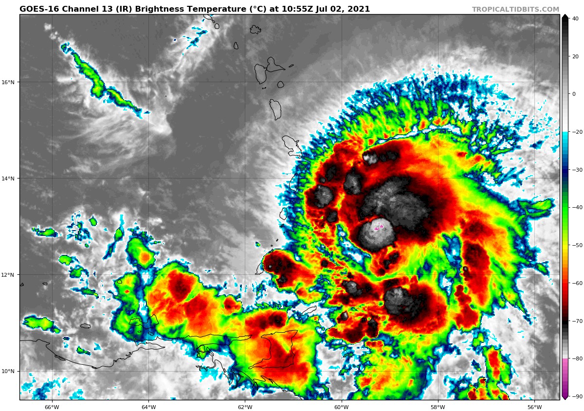 The center of hurricane Elsa passing between St Vincent ...